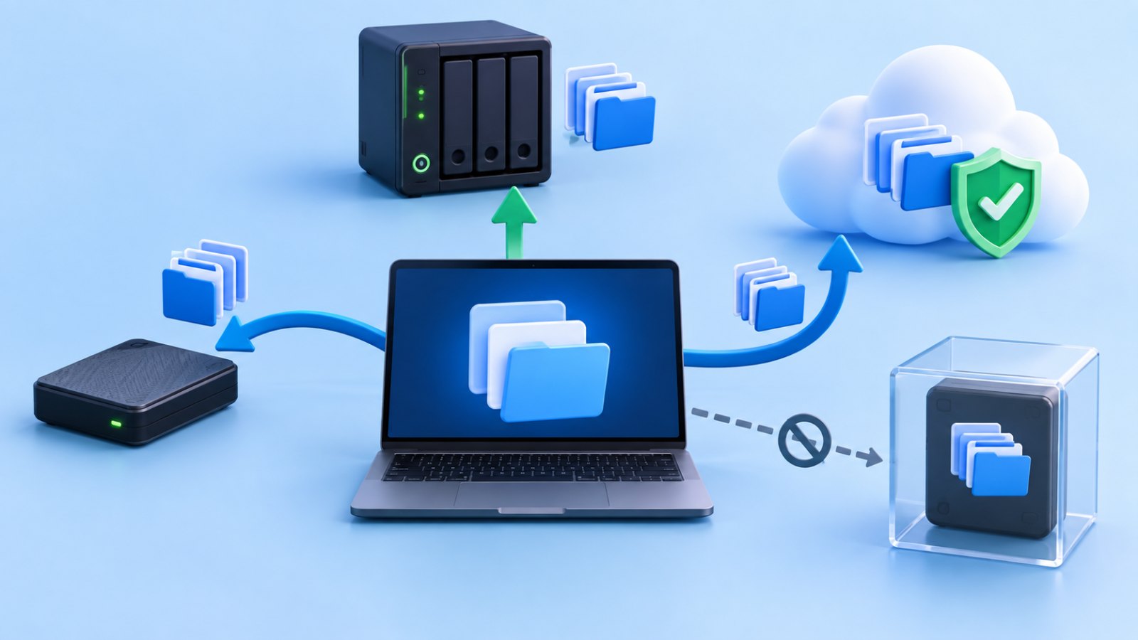 Notebook conectado a disco externo e nuvem na estratégia de backup 3-2-1