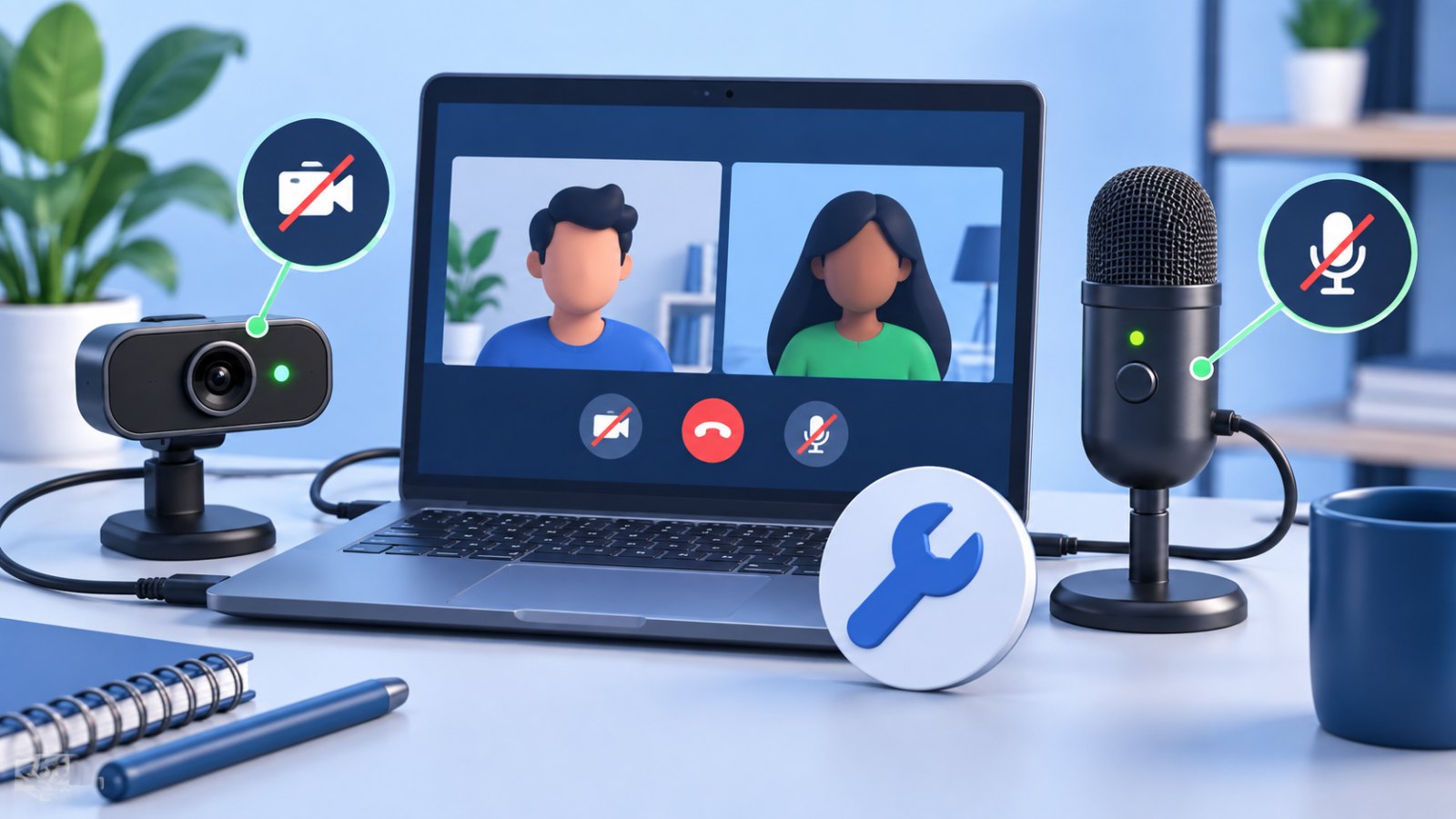 Diagnóstico de câmera e microfone para videochamadas