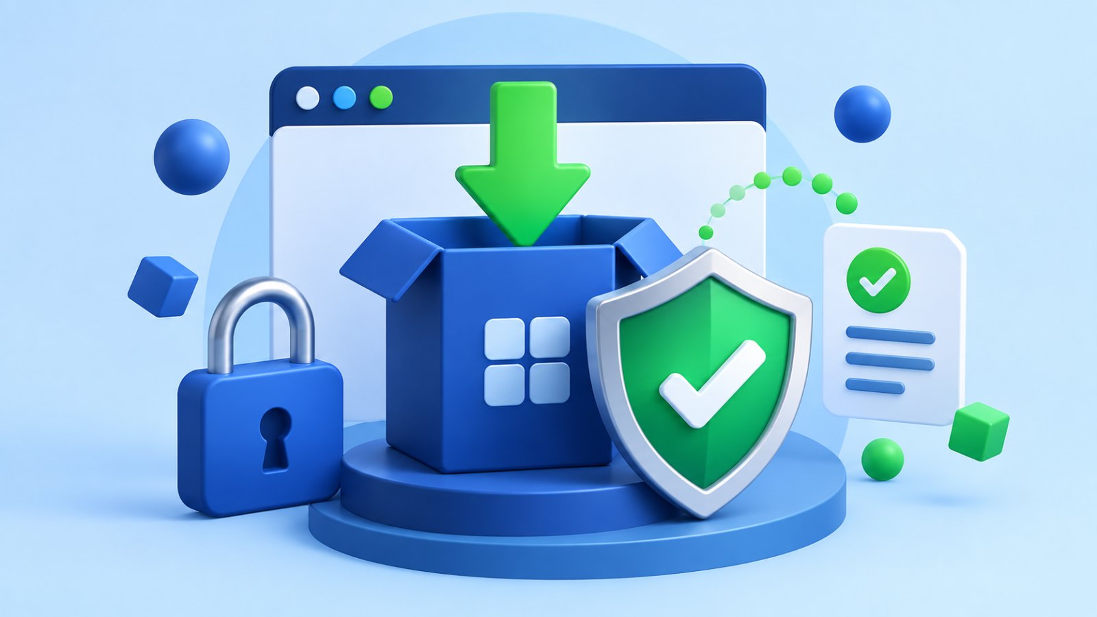 Download seguro de programa protegido por escudo digital