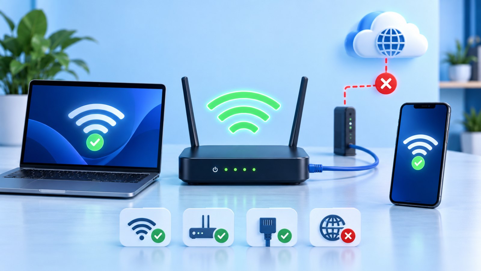 Roteador com dispositivos conectados e falha no acesso à internet